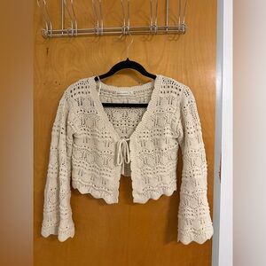 & Other Stories Cream Crochet Tie-Front Cardigan